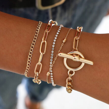 Simple Geometric OT Buckle Hundred Hand Jewelry Women Creative Mix and Match Diamond Multi-layer Bracelet Personnalisé Femme